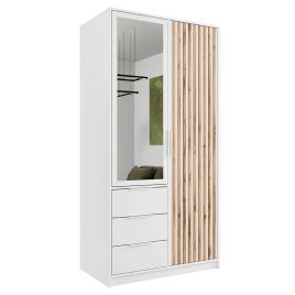BARNSLEY 2 Door Mirrored Wardrobe with 3 Drawers White - 100cm