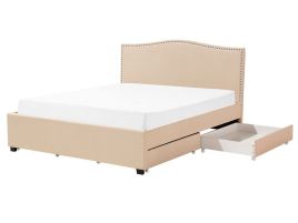 Fabric EU King Size Bed with Storage Beige MONTPELLIER