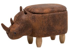 Faux Leather Storage Animal Stool Brown RHINO