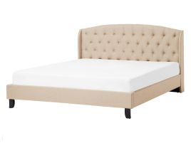 Fabric EU Double Size Bed Beige BORDEAUX