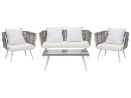 4 Seater PE Rattan Garden Sofa Set Off-White RAGUSA