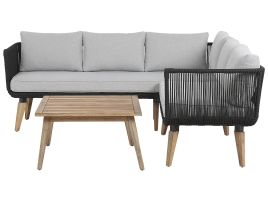 5 Seater Acacia Wood Garden Corner Sofa Set Black ALCAMO