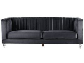 3 Seater Velvet Fabric Sofa Black ARVIKA