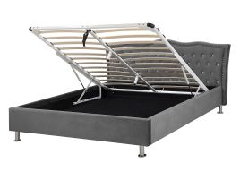 Velvet EU Double Size Ottoman Bed Dark Grey METZ