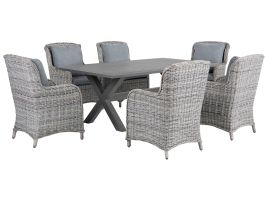 6 Seater PE Rattan Garden Dining Set Grey CASCAIS