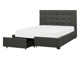 Fabric EU Double Size Bed with Storage Dark Grey LA ROCHELLE