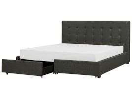 Fabric EU Super King Bed with Storage Dark Grey LA ROCHELLE