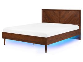 EU King Size Bed with LED Dark Wood MIALET