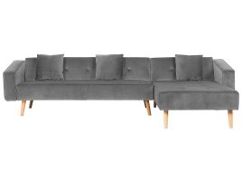 Left Hand Velvet Corner Sofa Bed Grey VADSO