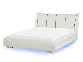 Leather EU Double Size LED Bed White NANTES