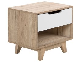 1 Drawer Bedside Table Light Wood with White