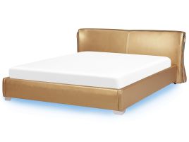 Leather EU Super King Size Bed with LED Gold PARIS