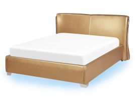 Leather EU Double Size Bed with LED Gold PARIS