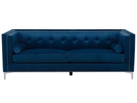 3 Seater Velvet Sofa Navy Blue AVALDSENES