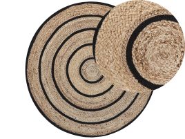 Round Area Rug 140cm Beige with Black