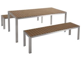 6 Seater Aluminium Garden Dining Set Light Wood and Silver NARDO