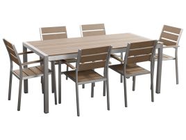 6 Seater Aluminium Garden Dining Set Light Wood and Silver VERNIO