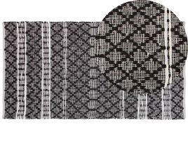 Leather Area Rug 80x150cm Black with Beige