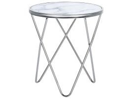 Marble Effect Side Table White with Silver MERIDIAN II