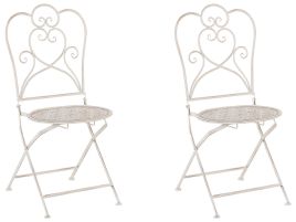 Set of 2 Metal Garden Folding Chairs Beige TRIESTE
