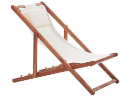 Acacia Folding Deck Chair Dark Wood with Off-White AVELLINO