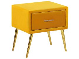 1 Drawer Velvet Bedside Table Yellow