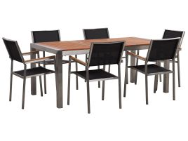 6 Seater Garden Dining Set Eucalyptus Wood Top with Black Chairs GROSSETO