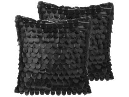 Set of 2 Faux Leather Fish Scale Cushions 45x45cm Black