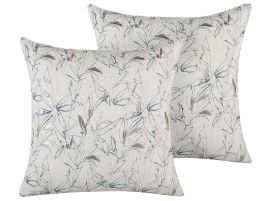 Set of 2 Cushions Floral Pattern 45x45cm Beige