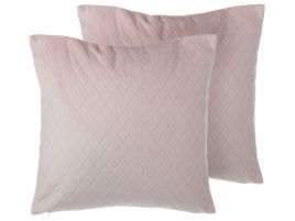 Set of 2 Velvet Cushions Diamond Quilt 45x45 Pink