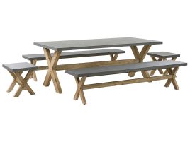 8 Seater Concrete Garden Dining Set Benches and Stools Grey OLBIA