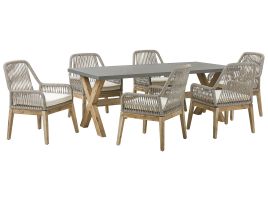 6 Seater Concrete Garden Dining Set with Chairs Beige OLBIA