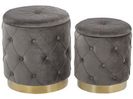 Set of 2 Storage Pouffes Grey PUEBLO