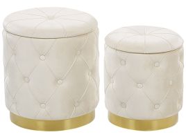 Set of 2 Storage Pouffes White PUEBLO