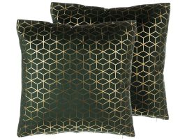 Set of 2 Velvet Cushions Geometric Pattern 45x45cm Green