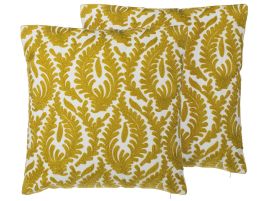 Set of 2 Cotton Embroidered Cushions 45x45cm Yellow