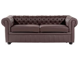 3 Seater Leather Sofa Brown CHESTERFIELD