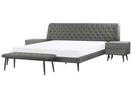 4 Piece Bedroom Set Faux Leather EU Super King Size Grey ESSONNE