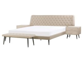 4 Piece Bedroom Set Faux Leather EU King Size Beige ESSONNE