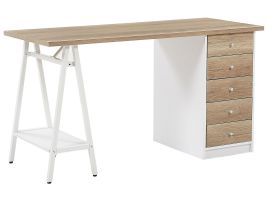 5 Drawer Home Office Desk with Shelf 140 x 60 cm Light Wood HEBER
