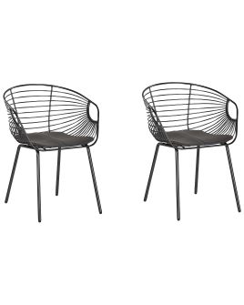 Set of 2 Metal Dining Chairs Black HOBACK