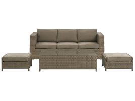 3 Seater PE Rattan Garden Sofa Set Brown BELLUNO