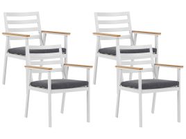 Set of 4 Garden Chairs with Grey Cushions White CAVOLI