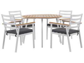 4 Seater Aluminium Garden Dining Set with Grey Cushions White CAVOLI