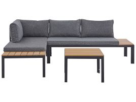 4 Seater Modular Garden Corner Sofa Set Grey and Light Wood PIENZA