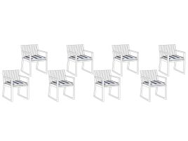 Set of 8 Outdoor Seat Pad Cushions Navy Blue and White SASSARI
