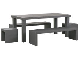 6 Seater Concrete Garden Dining Set U Shaped Benches and Stools Grey TARANTO