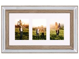 Mirrored Multi Frame for 3 Photos Dark Wood SINTA