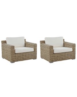 Set of 2 Rattan Garden Armchairs Light Brown ARDEA