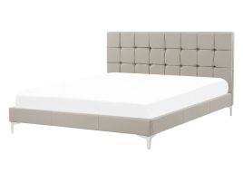 Faux Leather EU Double Size Bed Taupe AMBERT